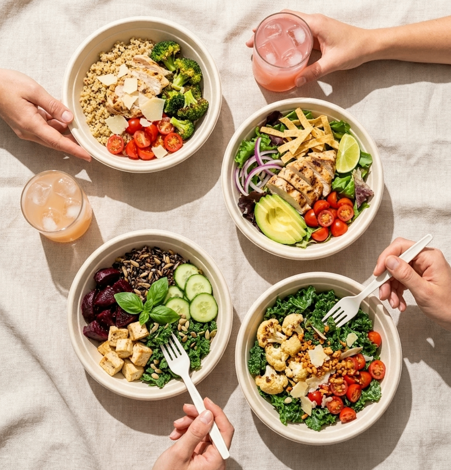 AI foodfotografie van restaurantgerechten in bowls